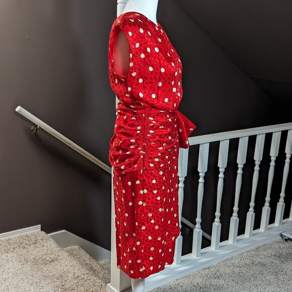 Joan Leslie by Kasper vintage red silk polka dot dress, size 8. - Picture 2 of 10